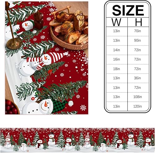 Miniatura 6 de Z&L Home Camino de mesa de muñeco de nieve de Navidad, bufandas de algodón y lino, copos de nieve de invierno, para cena familiar, fiesta de