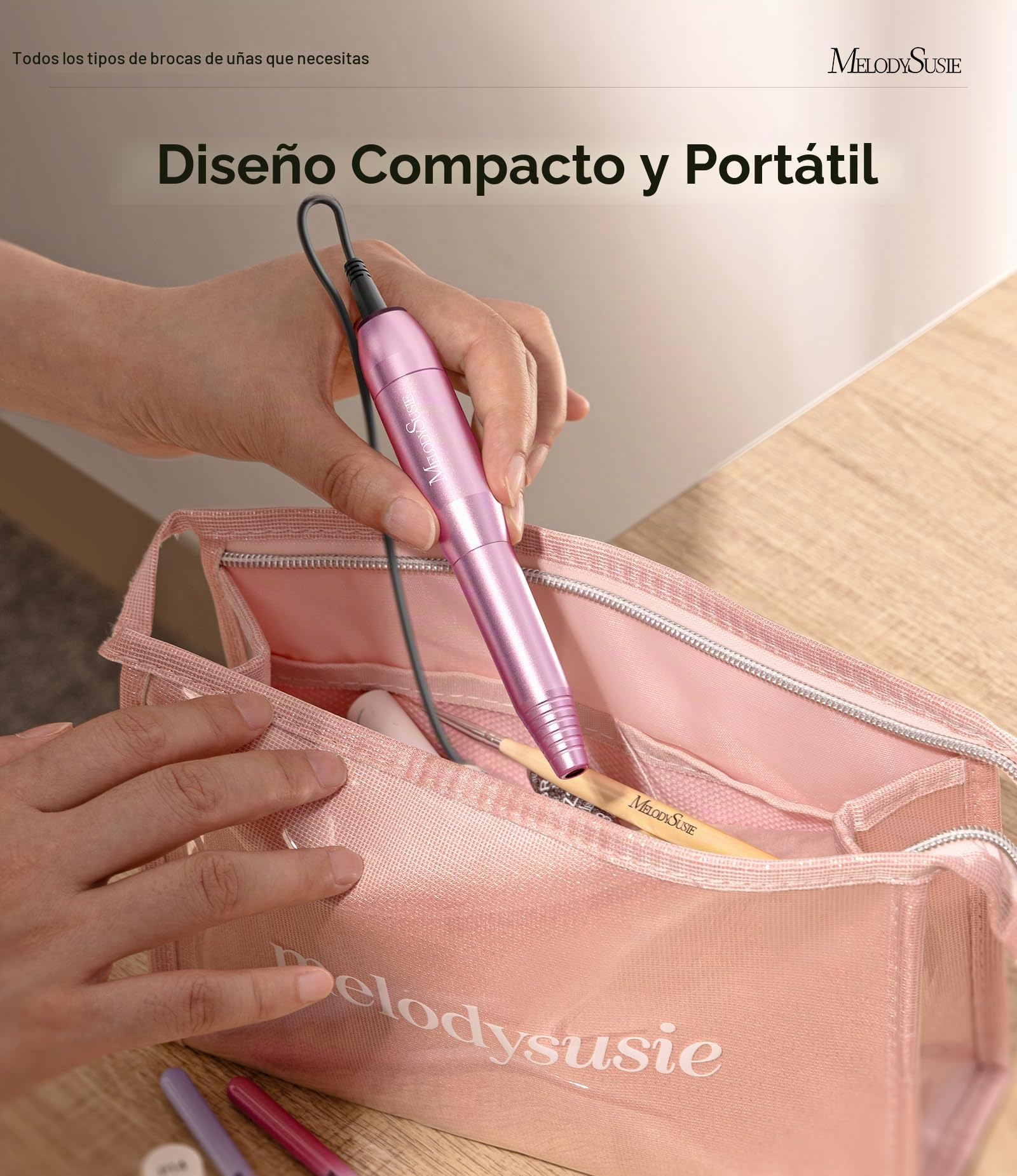 MelodySusie PC120I - Taladro eléctrico portátil para uñas de gel acrílico, herramienta de manicura y pedicura con brocas, bandas de lijado y cepillo para polvo (morado)