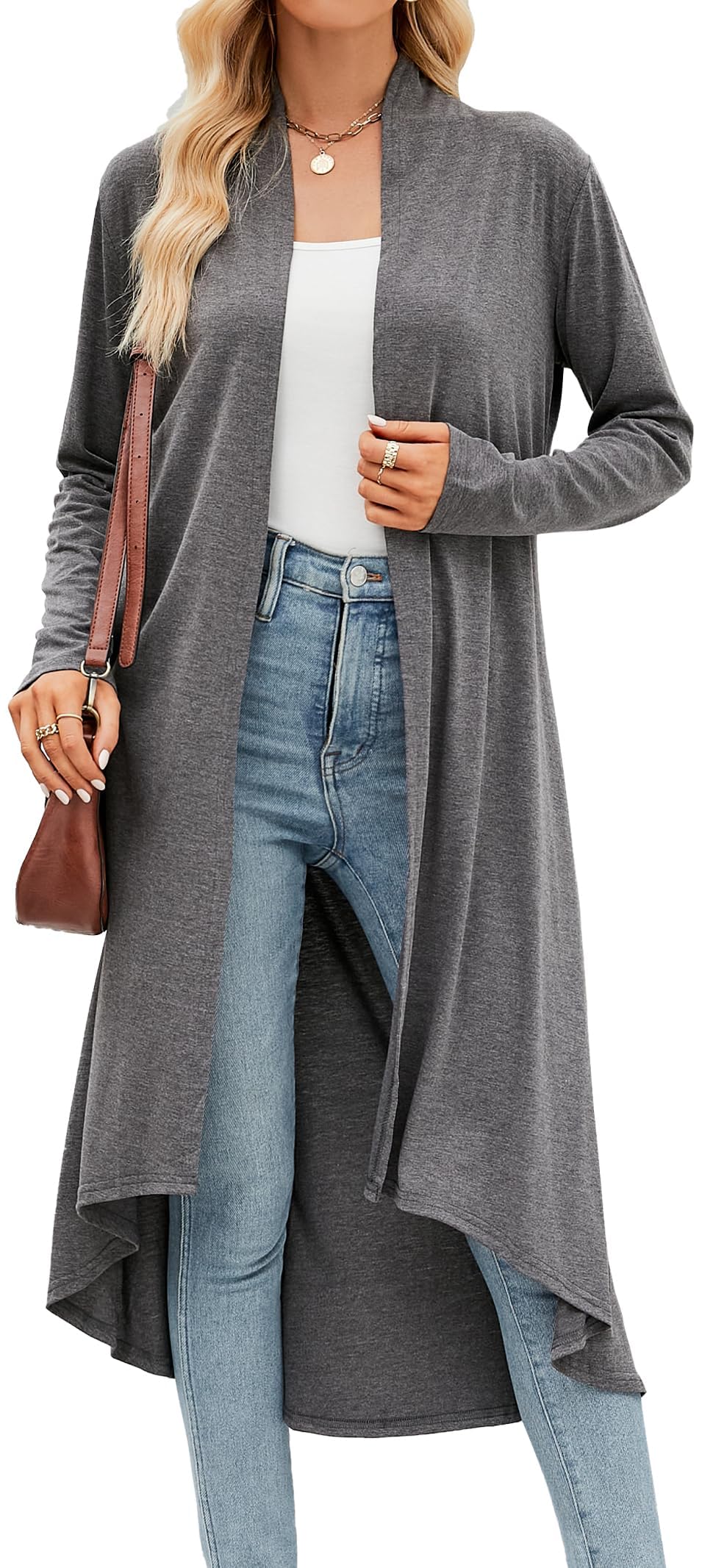 BDTECAOR Strickjacke Damen Lang Leicht Cardigan Casual Langarm Mantel Asymmetrischer Saum 2026