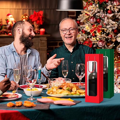 Miniatura 75 de Tioncy 24 bolsas de regalo de botella de vino individual de Navidad, bolsas de champán para bodas a granel con ventana transparente, cajas Negro