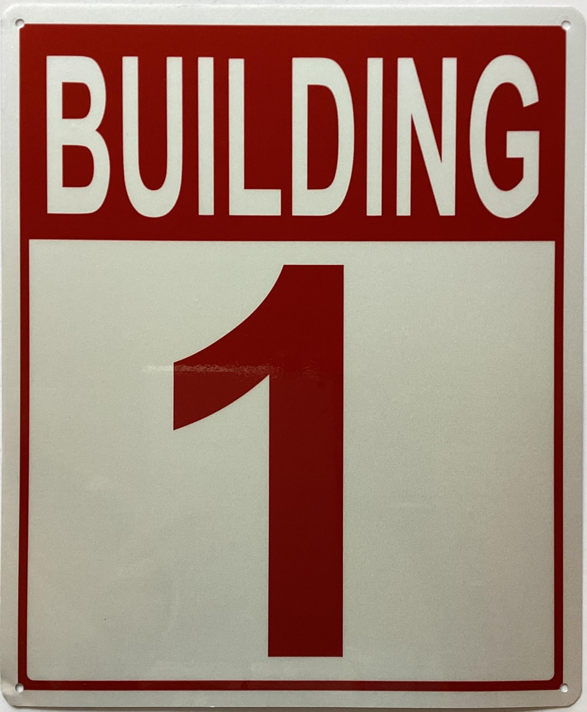 Building Number 1 Sign: Building - 1 sign (ALUMINIUM, REFLECTIVE. 10x12 INCH,HEAVY DUTY, RUST FREE, WHITE)