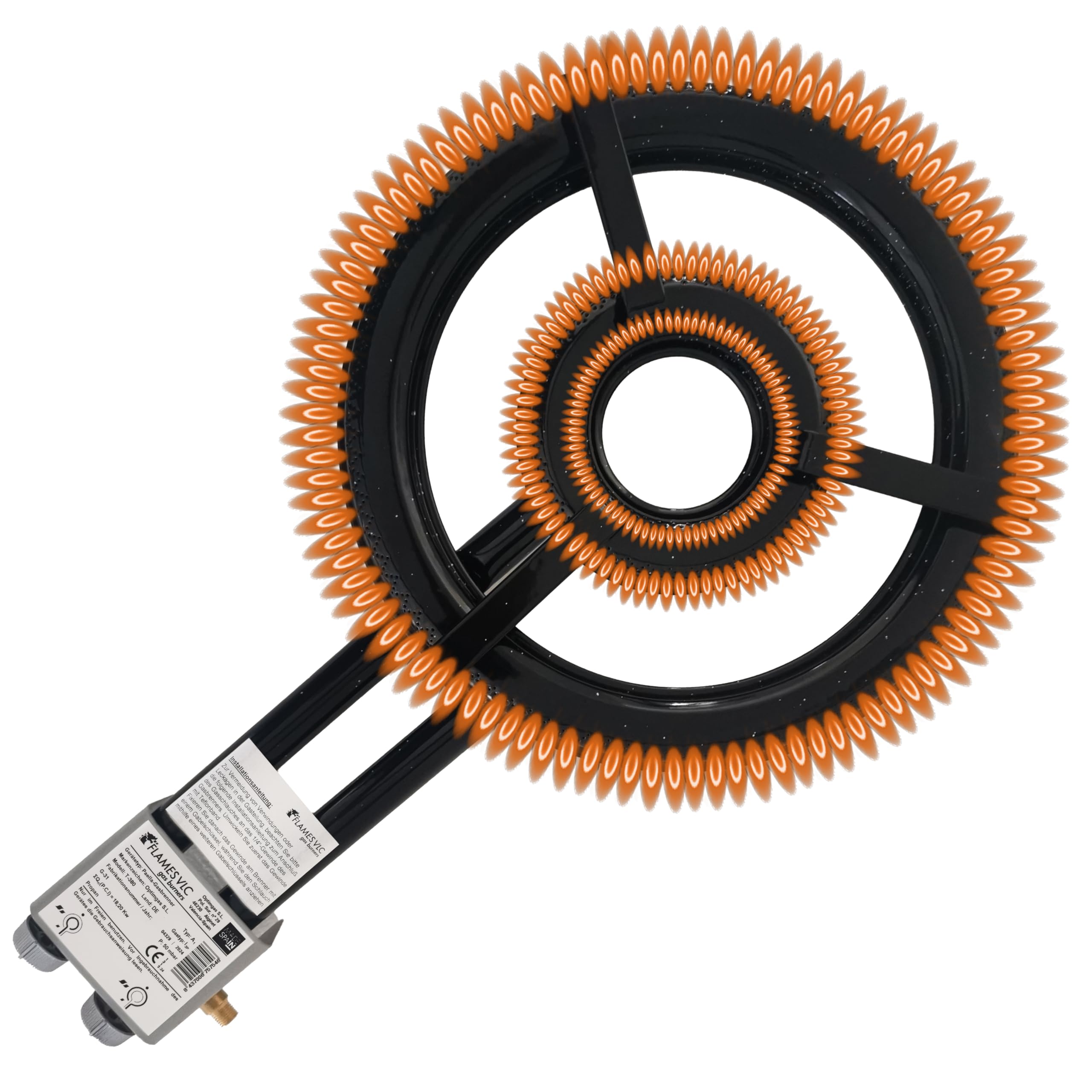 Outdoor-Gasbrenner 38 cm Doppelring 17,5 kW für Paellapfannen | 17,5kW Leistung, präzises Nadelventil, niedriger Gasverbrauch, Propan Kocher, ideal für Outdoor Kochen