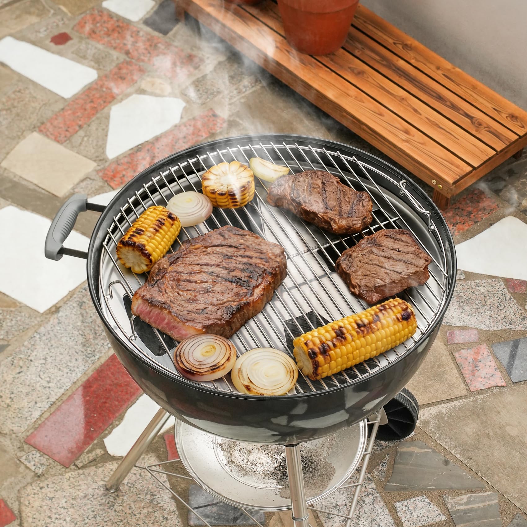 onlyfire Ruszt do wędzenia ze stali nierdzewnej do grilla Weber 57 cm czajnik węgiel drzewny