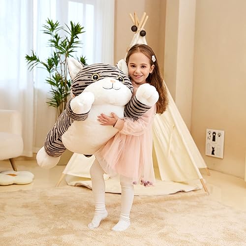 Miniatura 6 de IKASA Juguete de peluche de gato a rayas gigantes, gatito grande, juguetes suaves jumbo, 30 pulgadas, tamaño enorme, lindo peluche mullido, regalos