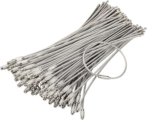 bayite Paquete (100) Llaveros de alambre de acero inoxidable, llaveros, etiquetas de equipaje resistentes, bucles, retenedores de etiquetas, barril