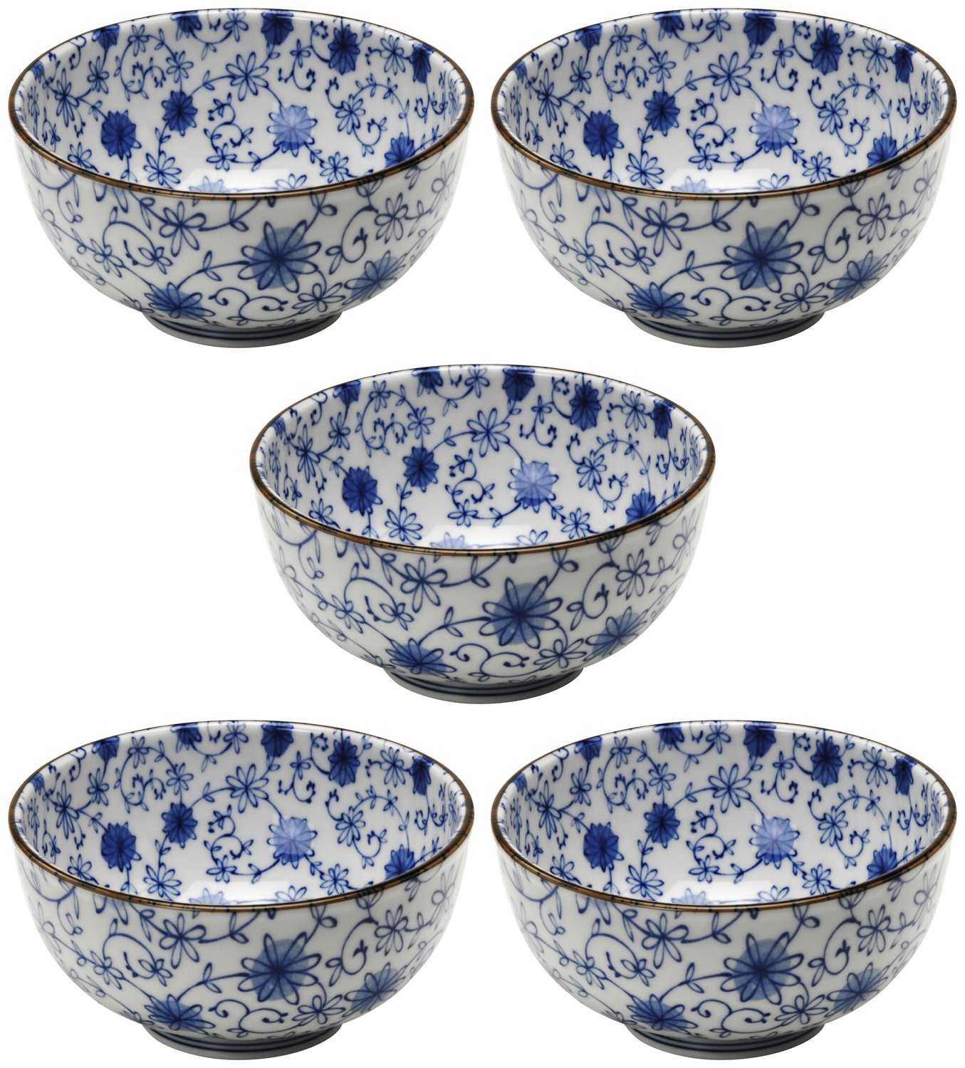 Amazon｜美濃焼 軽量 丼 5個セット 芽吹き唐草 青 148577(5)｜丼
