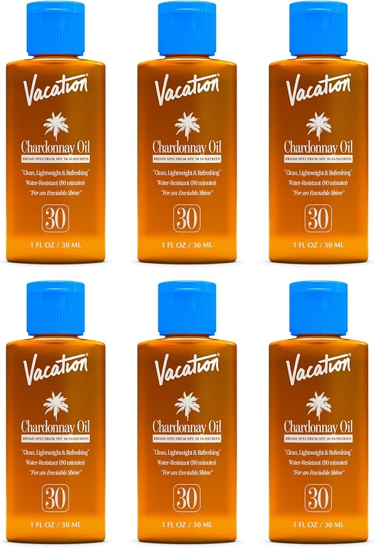 Vacation Mini Chardonnay Oil SPF 30 Sunscreen Oil, 1 Fluid Ounce, Pack of 6 | Hydrating, Lightweight, Reef Safe, Invisible, Water-Resistant, Travel Size