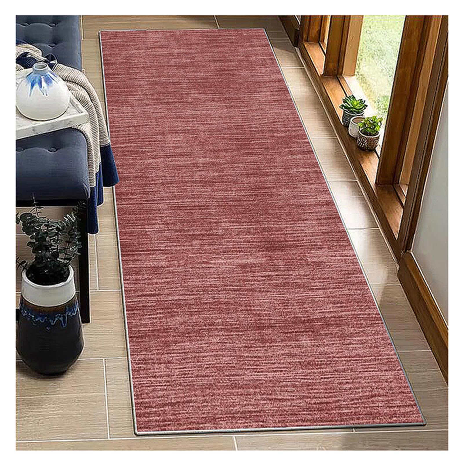 BORKOY Carpet Runner 100x120cm Red Plain Hallway & Kitchen Runner Rug Soft Non-Slip Washable Floor Mat Extra Long Durable Entryway Runner Mat for Living Room Laundry Room Indoor Low Pile — image 1