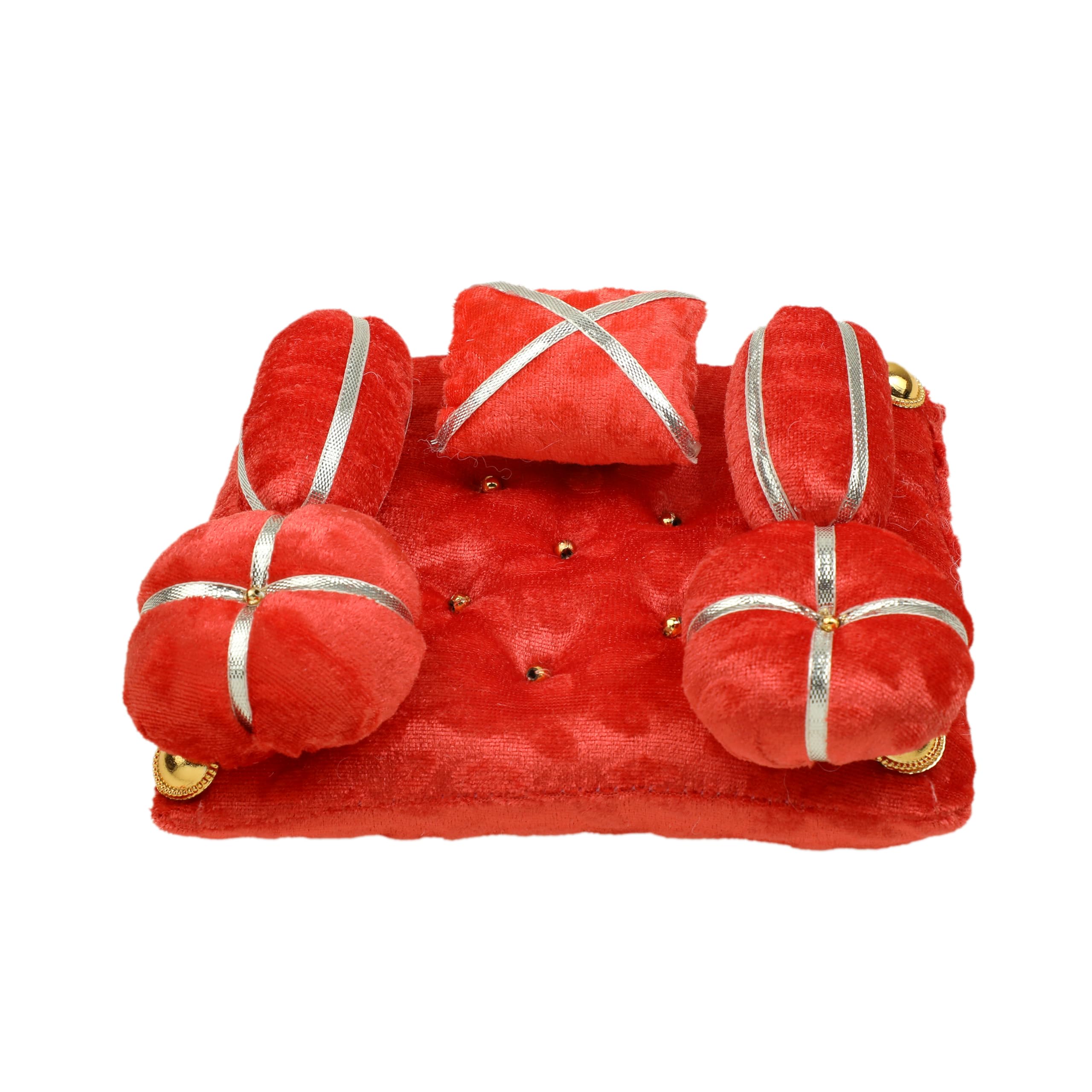 Decorative Laddu Gopal assan Gaddi Takiya Set Gadi Set for Bal Gopal Laddu Gopal Ji Velvet Mattress Cushion Gadda Ladoo Gopal Dress Asan Set Traditional Janmashtami Festival Decor(Size:-9"X7")(Pink)