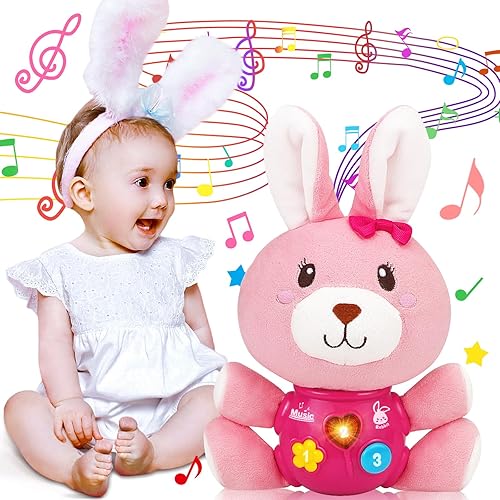 Regalos de Pascua para bebés, juguetes para bebés, conejito de Pascua, juguetes musicales infantiles de 6 a 12 meses, juguete de conejo de felpa