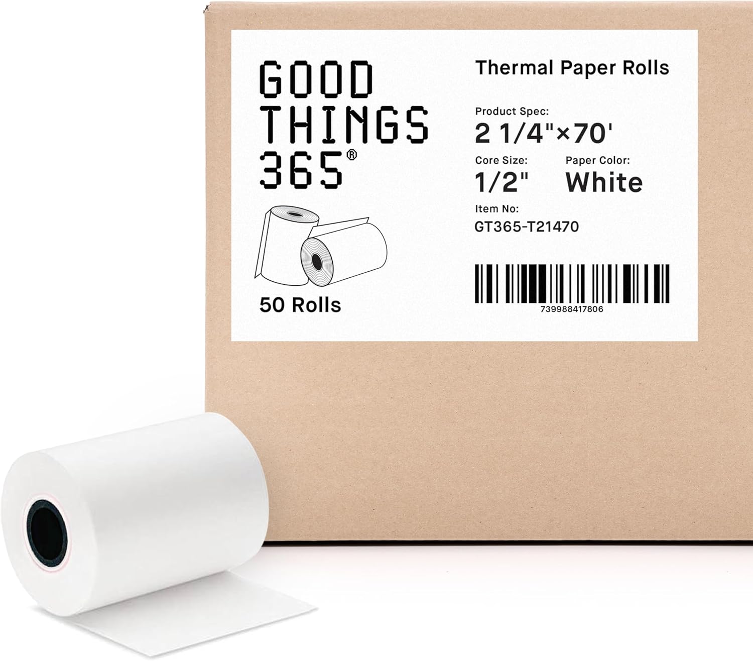 GOODTHINGS 365® Thermal Paper Rolls for POS Registers and Credit Card Machines (3 1/8" x 230' Pink Thermal)