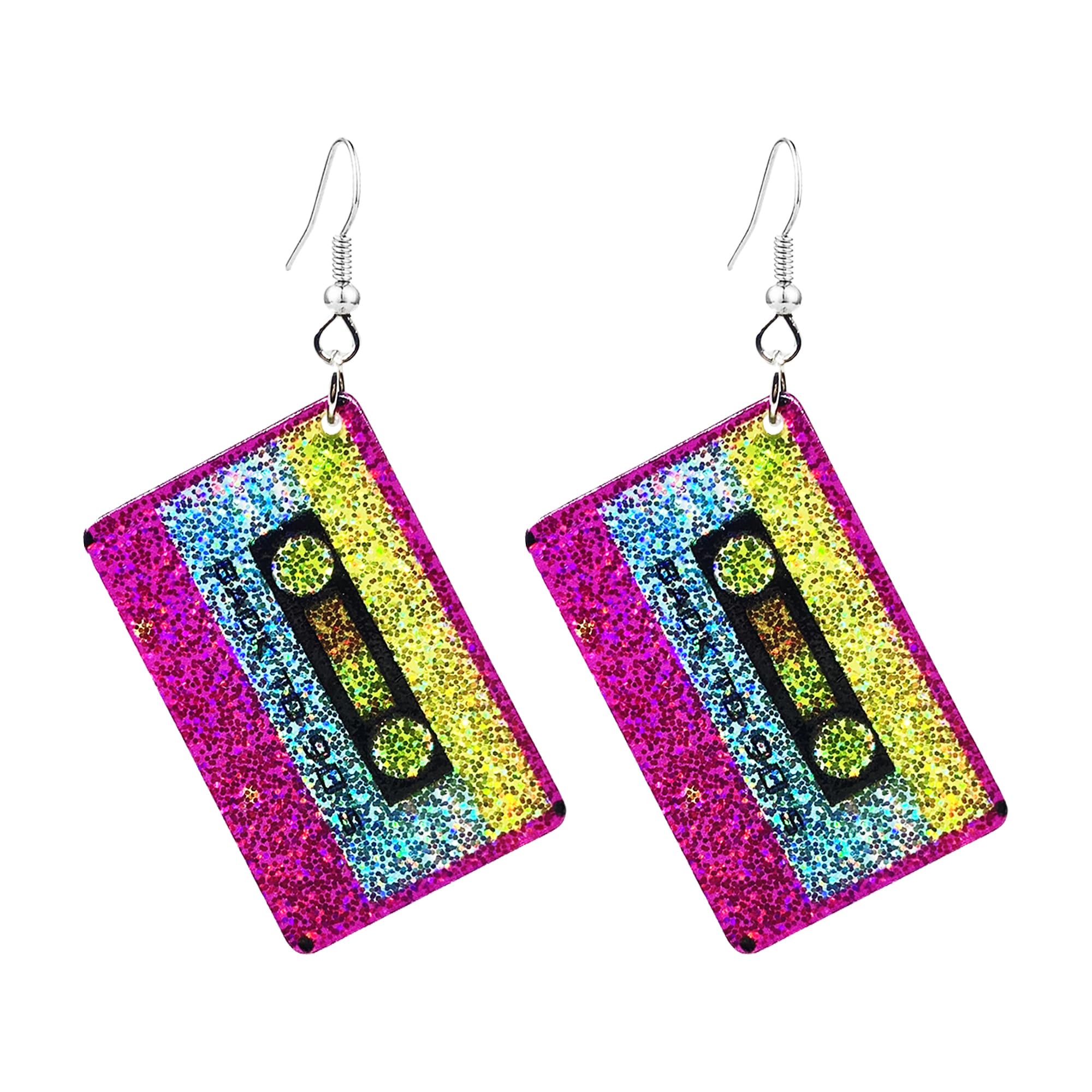 T-ztoss 80s Neon Earrings for Women Acrylic Colorful Cassette Tape Dangle Earrings Retro Cassette Earrings for 70's Outfit Party Accessories