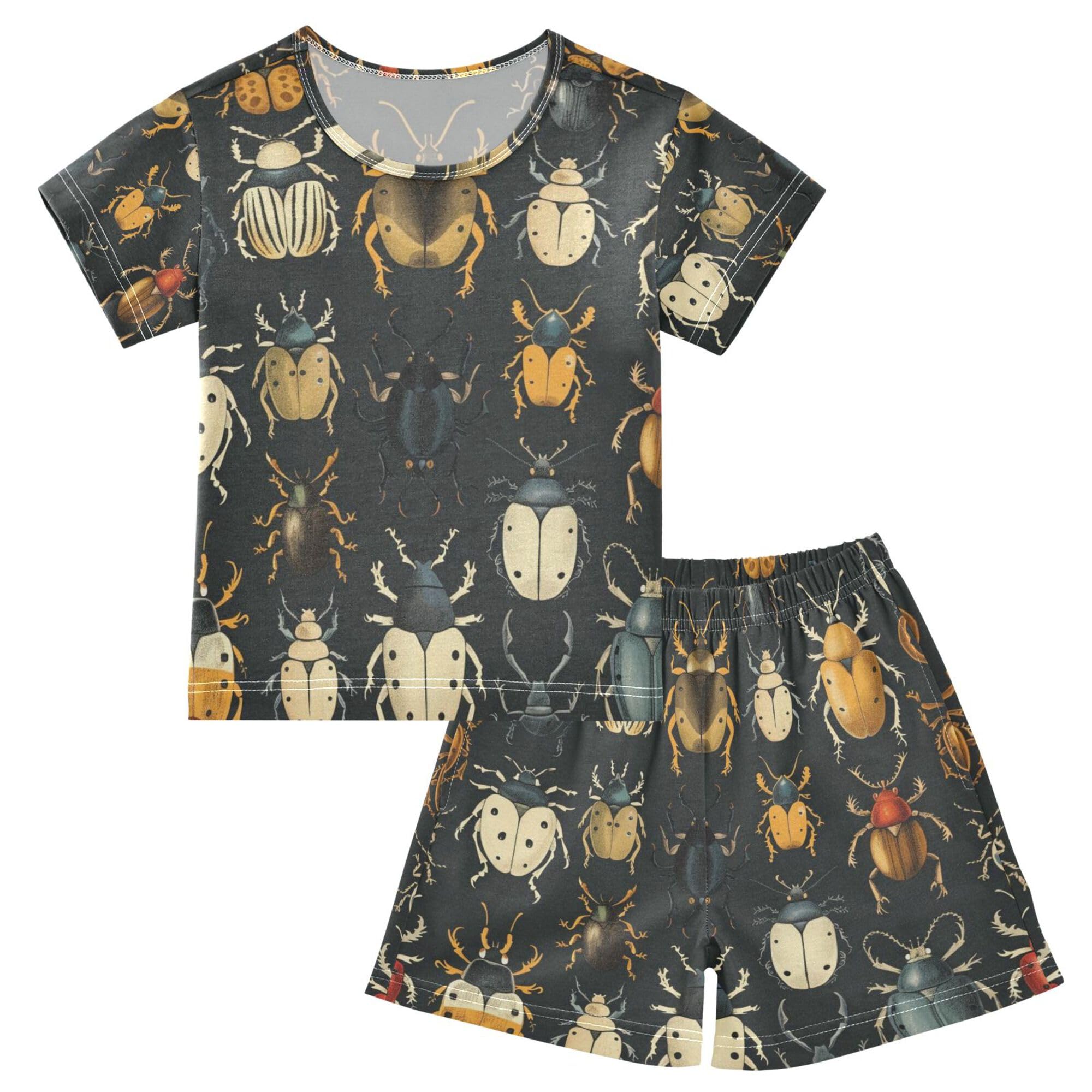 Glaphy Insect Beetles Ladybug Black Summer Pajamas Set 2 Piece Short Cotton Sleepwear