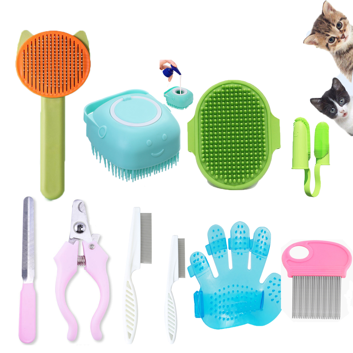 10PCS Cat & Dog Grooming Kit, Self-Cleaning Brush Removes Loose Hair, Pet Bath Brush, Massage Glove, Nail Clipper, Flea Comb - image 8