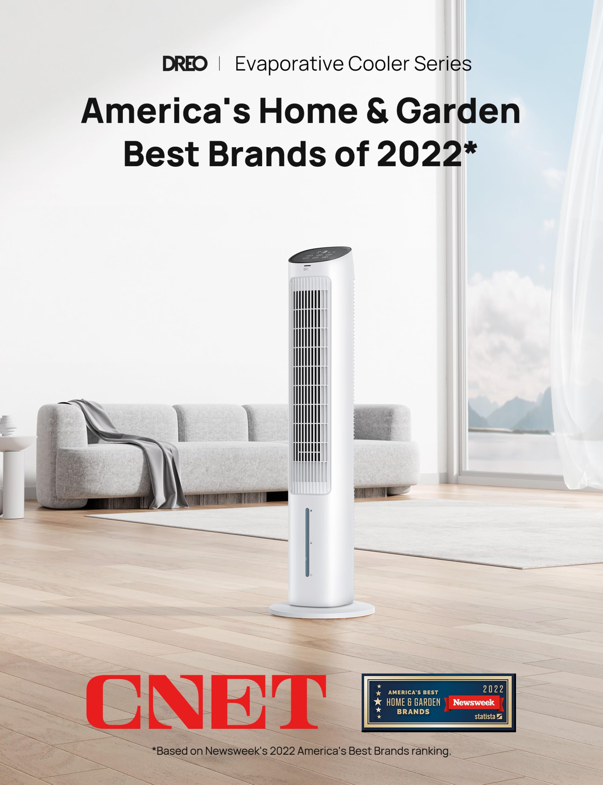 DREO Ventilador de Torre con Refrigeración, ventilador silencioso con enfriamiento por agua, enfriador evaporativo de 40 pulgadas, oscilación 80°, 3 modos, 4 velocidades, mando a distancia