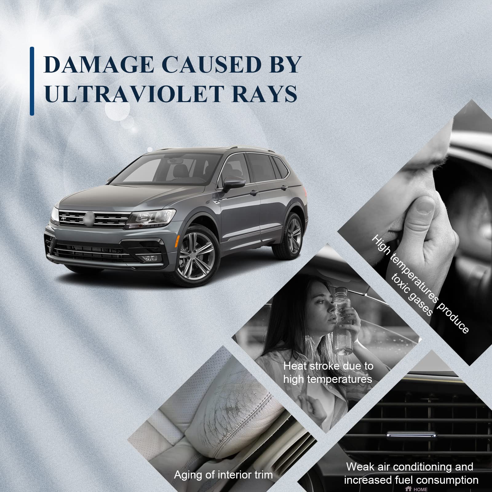 BIBIBO Parasole Auto Parabrezza compatibile con VW Tiguan 2016-2024 SEAT Tarraco 2019-2024, Parasole per Auto per la Parabrezza Anteriore, Copri Cruscotto Auto Interno Contro i Raggi UV