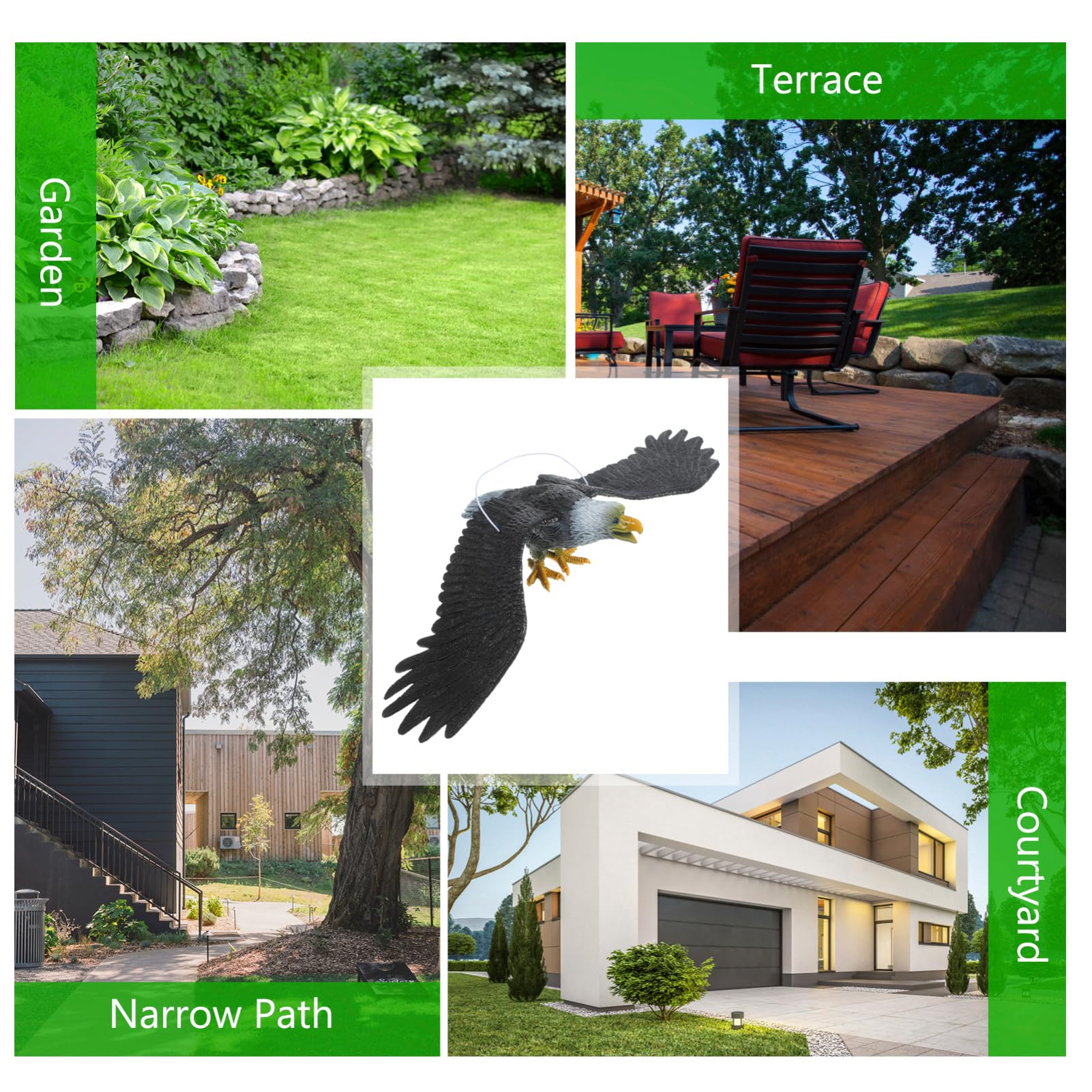 Aquila Spaventa Piccioni in Pvc Nero Dimensioni Reali a Forma di Aquila, Decorazione Chic e Stabile per Giardino Appeso all Esterno come Dissuasore per Uccelli
