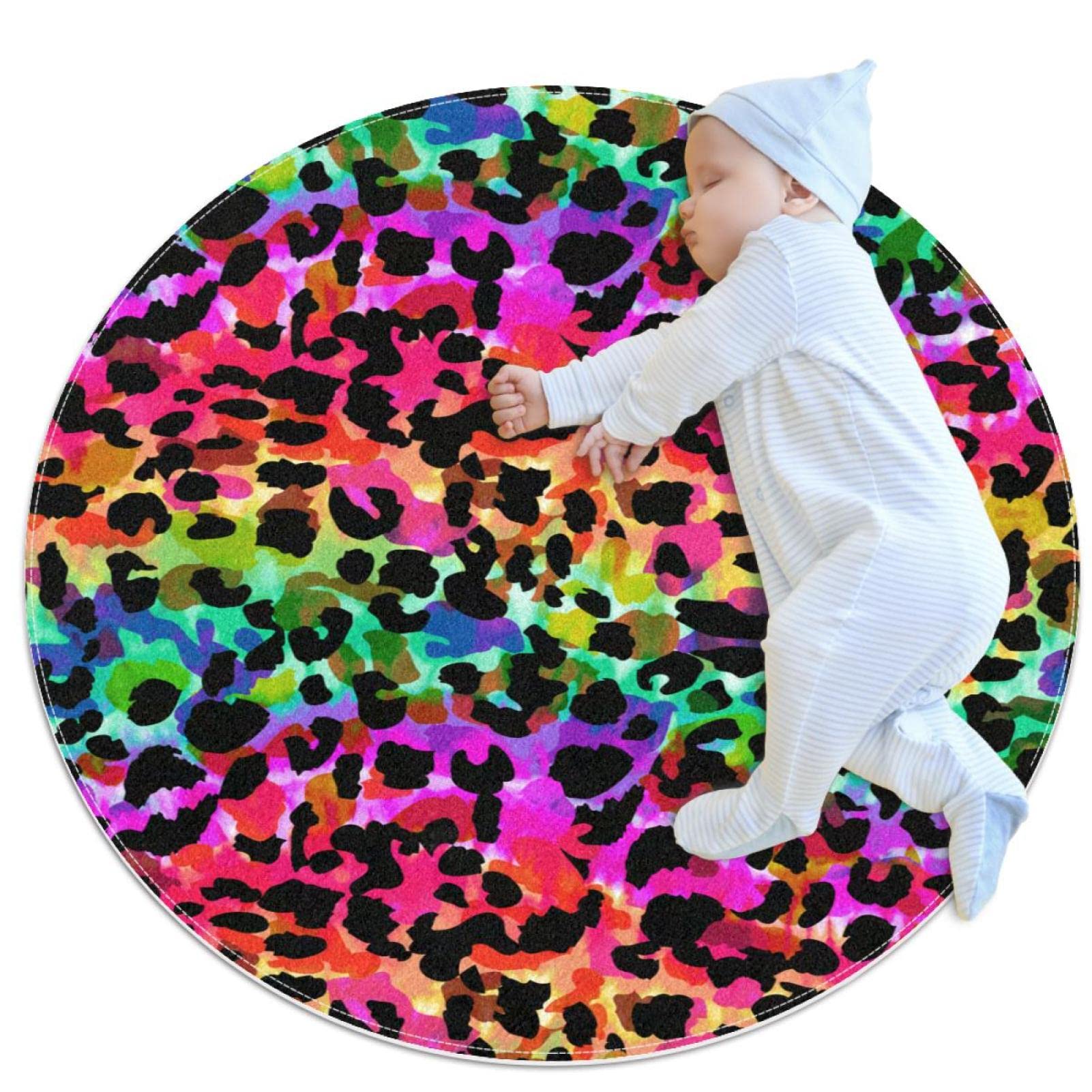 Tapis rond doux léopard : la solution sol anti-glisse pour chambre