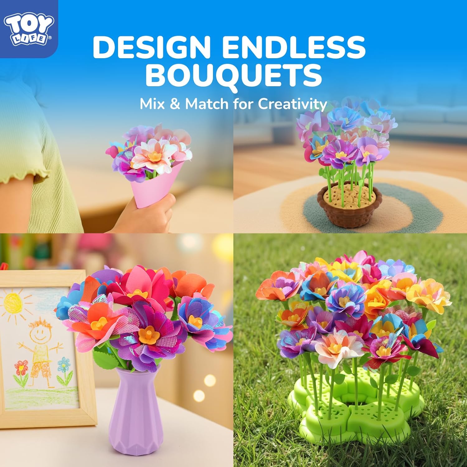 TOY Life DIY Flower Bouquet Making Kit for Girls - Creative Fabric Flower Craft Kit for Kids Ages 4-8, Educational Birthday Valentine's Day Gift for 5, 6, 7, 8 Year Old Girls, Arts and Crafts Toys - Image 4