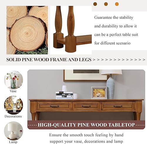 Miniatura 96 de L"KeKe Mesa consola de granja de 36 pulgadas con 4 cajones y 1 estante de almacenamiento, madera de pino adecuada para entrada, entrada, sala de