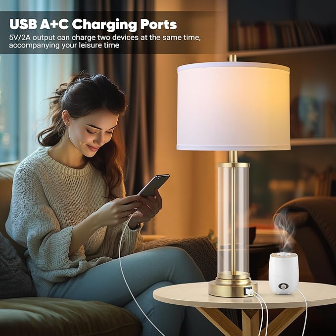 Lámparas de Mesa QiMH Set de 2, Control Táctil, USB A+C, Dimmable miniatura 7