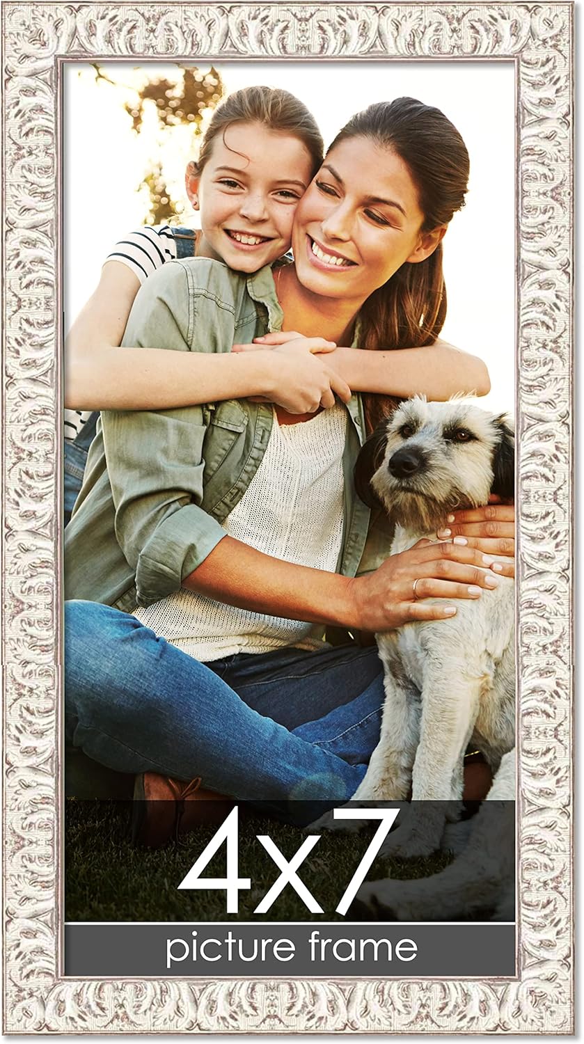 Poster Palooza 4x7 Inch Frame Gold Ornate Whitewashed Wood Picture Frame - UV Acrylic, Foam Board Backing, & Hanging Hardware Included - 4x7 Inch Frame