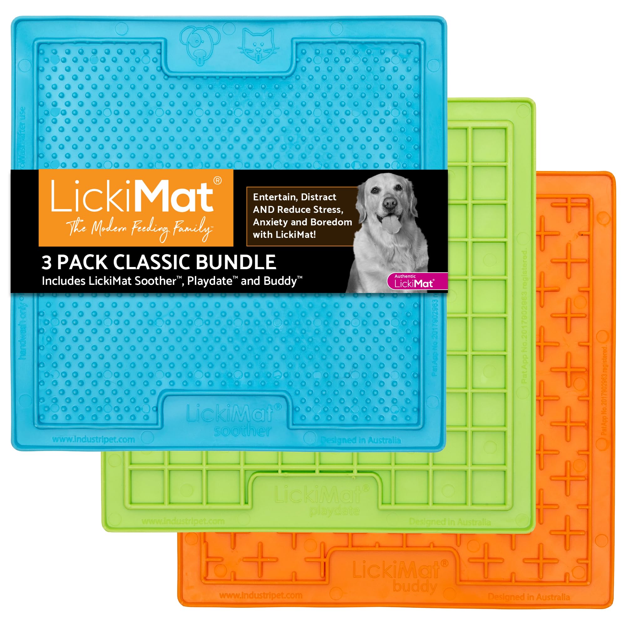 LICKIMAT Classic Dog Feeding Mats Pack of 3 (Soother, Playdate & Buddy) Ideal for Food, Treats & Peanut Butter, Dog Lick Mats for Boredom & Anxiety Relief, Fun Alternative to a Slow Feeder Bowl โ image 1