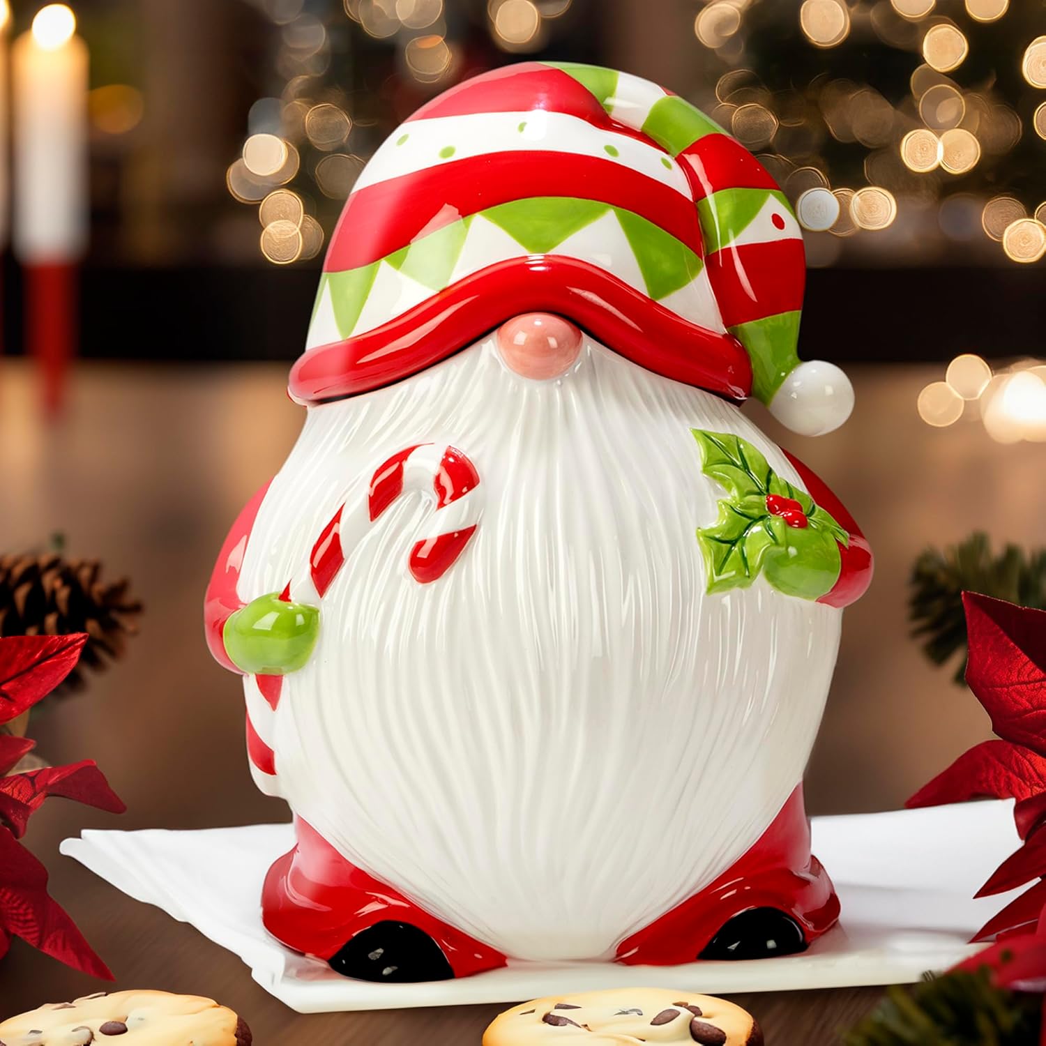 Certified International Holiday Magic Gnomes 3-D Cookie Jar, 64 oz.
