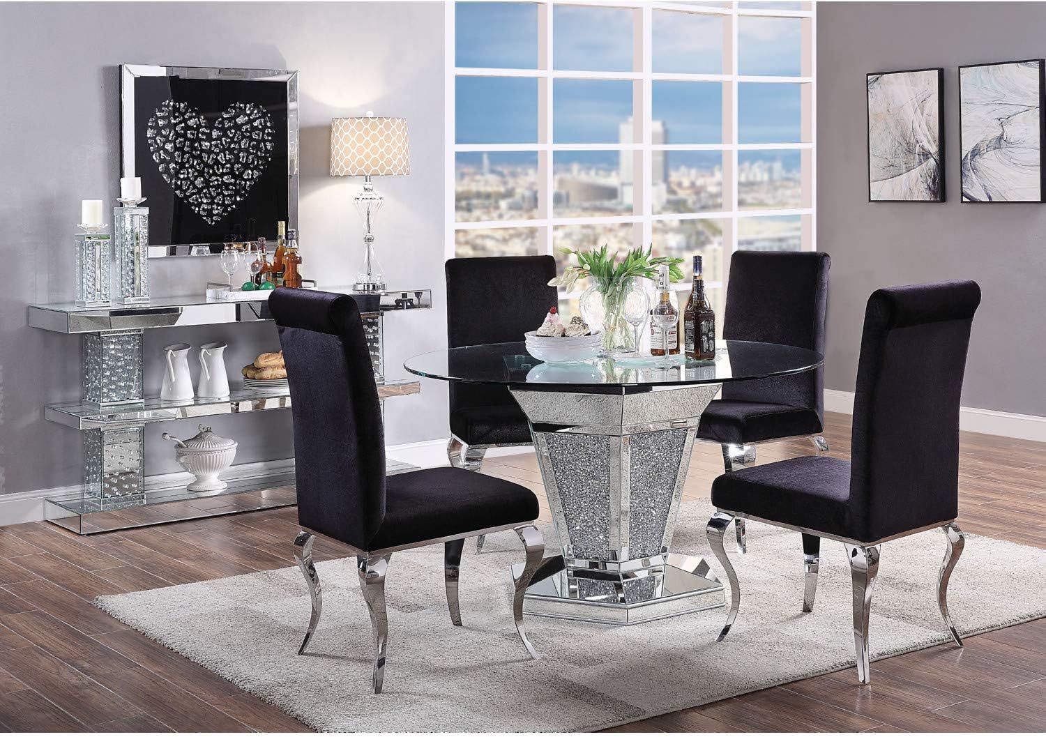 Contemporary 52" Round Wood & Glass Dining Table with X-Shape Base