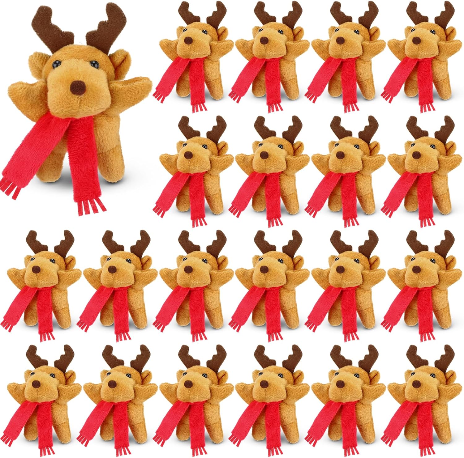 Liliful 40 Pcs 4 Inch Christmas Stuffed Animals Bulk Reindeer Deer Moose Elk Plush with Red Scarf for Christmas Party, Tree, Winter Holiday Bedroom Home Decoration, Xmas Plush Gifts