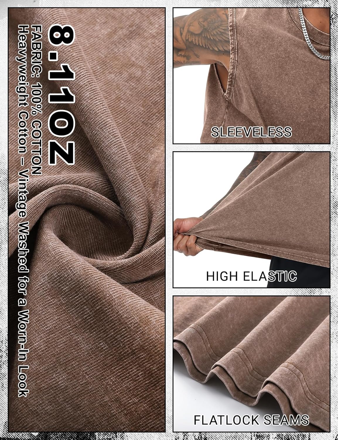 Eisctnd Men's Tank Tops Sleeveless Muscle Shirts, Cotton Acid Wash Loose Fit Workout Tanks Tees for Running Beach - Image 6