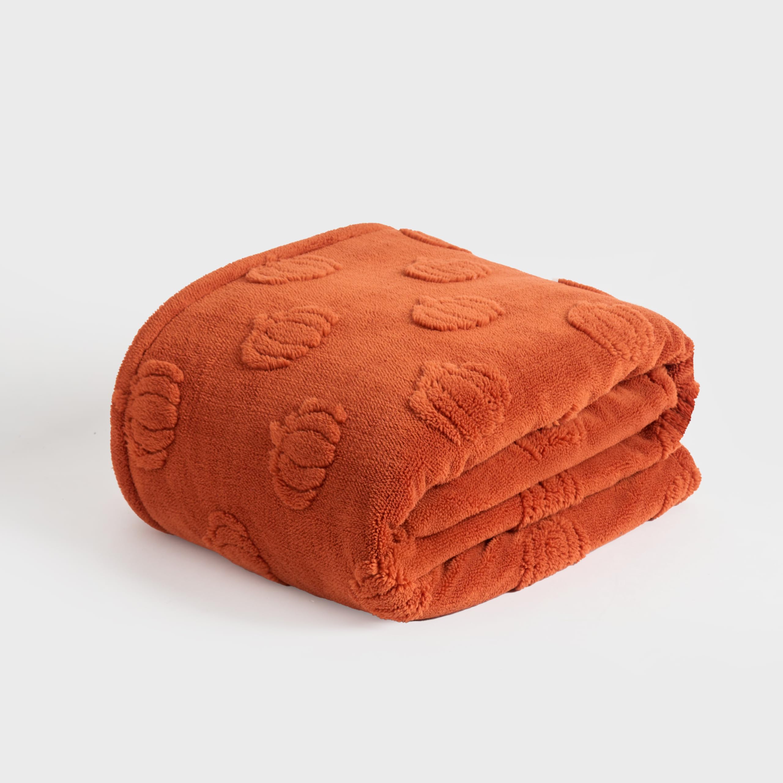 OHS Tufted Pumpkin Autumn Halloween Blanket Burnt Orange Throw, 130 x 160cm