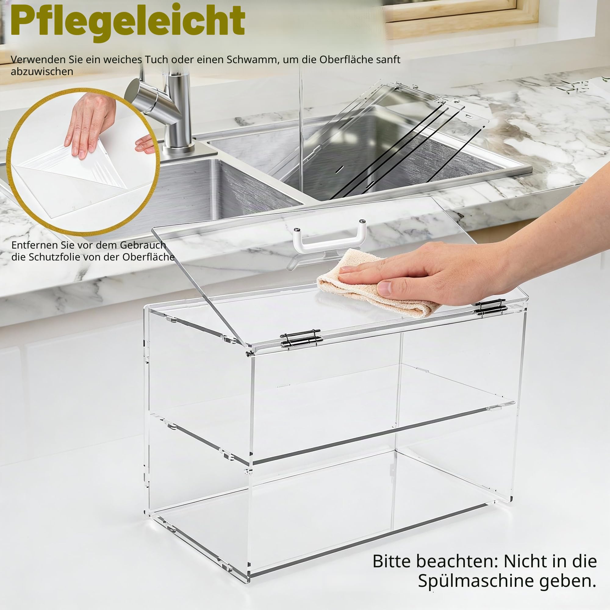 2-Ebenen-Bäckerei-Vitrine mit hinterer Hebetür, Gebäck-Vitrine für Küchenarbeitsplatte, Acryl-Klarsicht-Lebensmittel-Vitrine, hält Donuts, Bagels, Kuchen und Kekse frisch