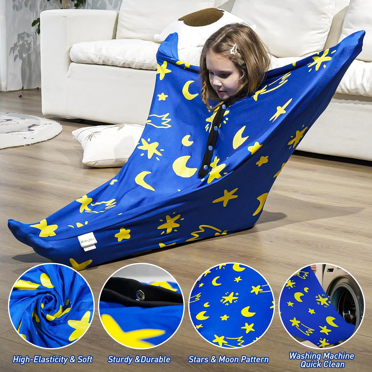 Sensory Body Sock for Kids, 47" x 27" Full Body Sock Sensory Sack Glow in the Dark for 6-9 Autistic Children, Good for Height: 41"-51" Medium, Blue