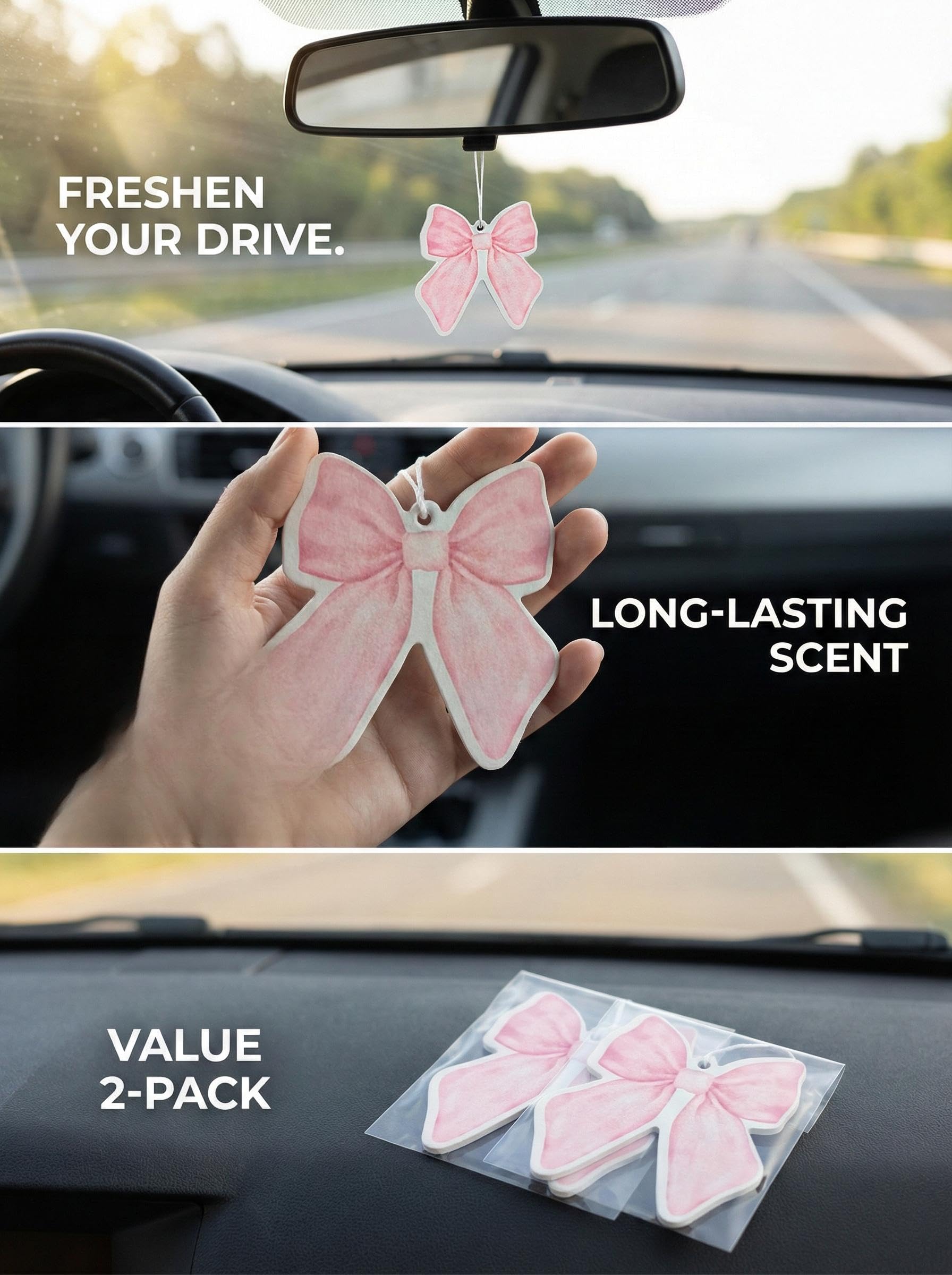 PCS Pink Bow Car Air Freshener, Cute Hanging Cars Air Fresheners, Sweet Floral Fragrance, Long-Lasting Scent, Car Interior Accessories for Wardrobe, Closets, Bathroom - 5