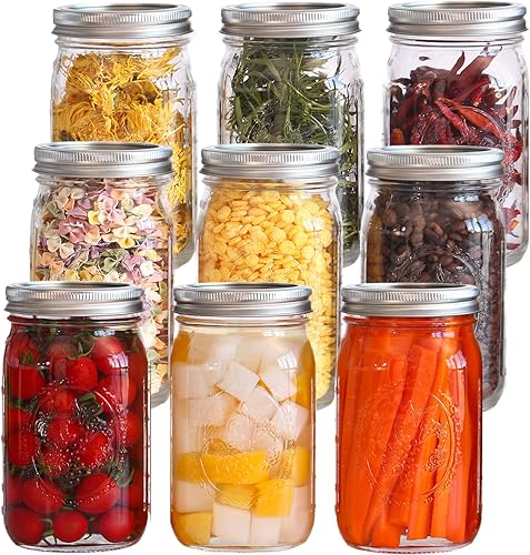 eleganttime Tarros Mason de boca ancha de 32 onzas, paquete de 9 tarros Mason con tapas herméticas y bandas, tarros transparentes de 32 onzas para disponible en Yaxa Costa Rica
