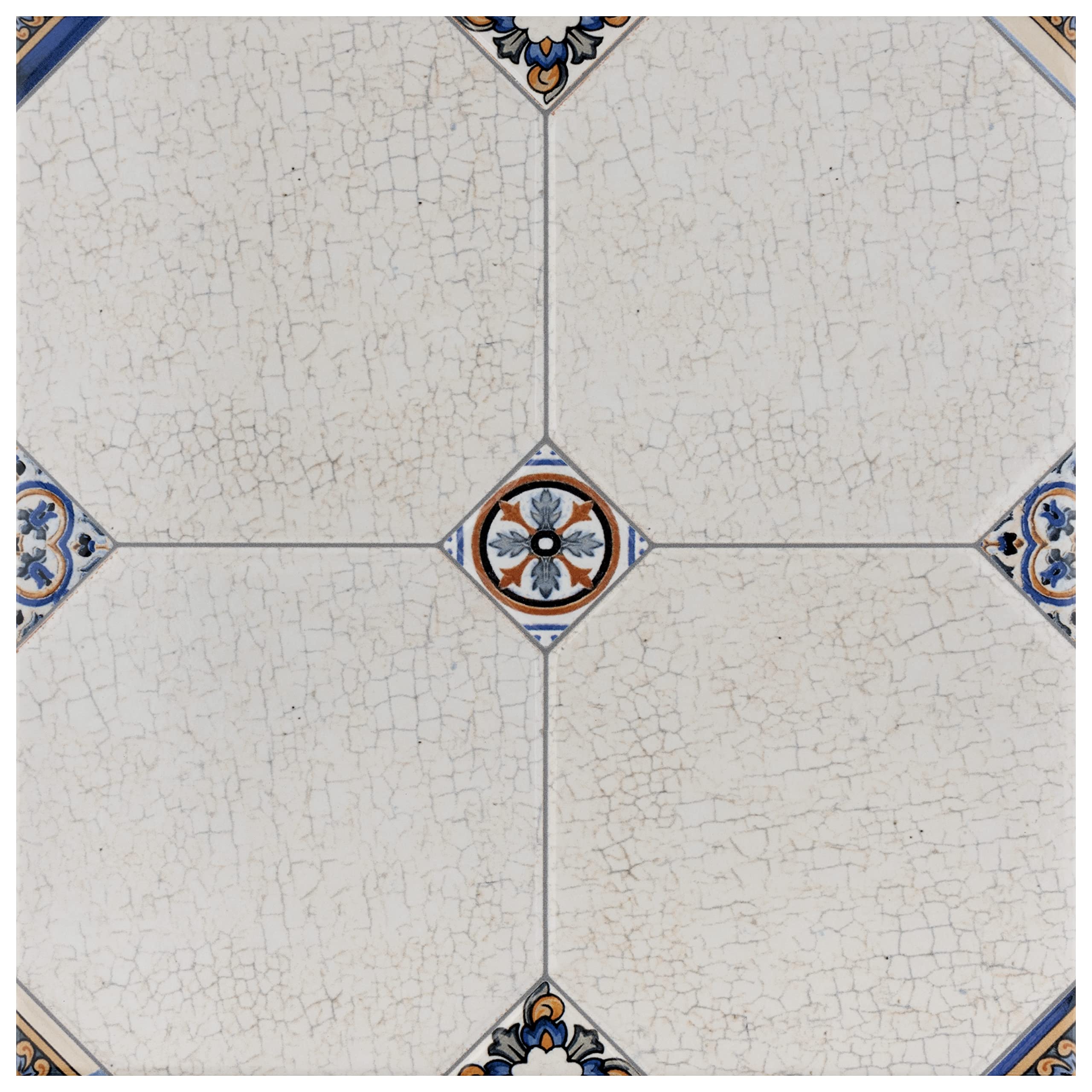 SomerTile FEM13MNB Manises Jet Blanco 13.13" x 13.13" Ceramic Floor and Wall Tile, White, 9