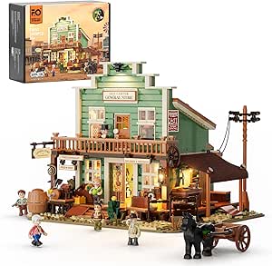 Funwhole Western General Store Lighting Building-Bricks Set - 1895 Pcs The Old West Town Collection Display Set for Adults and West Lovers