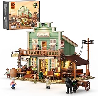 Funwhole Western General Store Illuminated Building Blocks Set - 1895 Pieces The Old West City Collection Display Set for Adults and Western Lovers