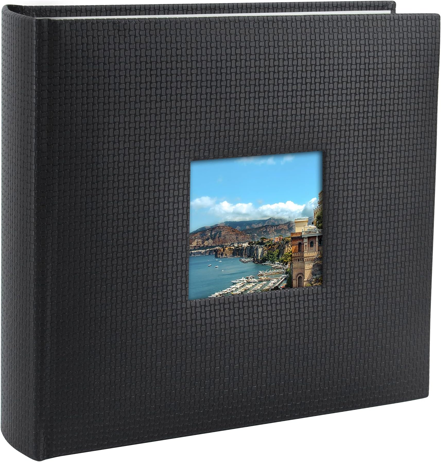 Golden State Art, Set of 1 Photo Album 200 Pockets with Memo Space Hold 4x6 Horizontal Pictures for Family Wedding Anniversary Baby Christmas (Black, Embossed Cover, 2 per Page)