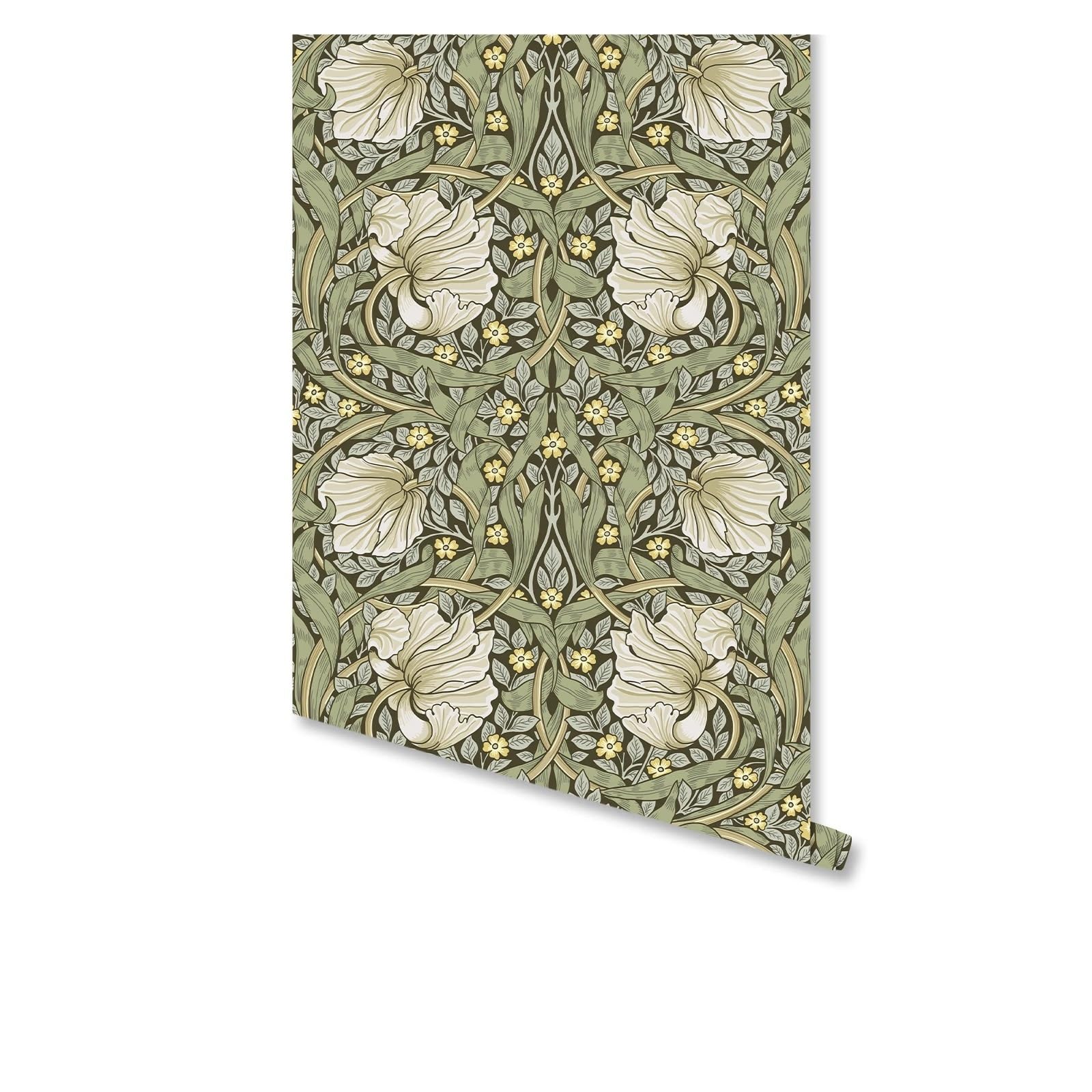 ITRHJTGP Wallpaper 1PC Vintage Floral Peel and Stick Self-Adhesive Wallpaper Botanical Sage Green/Yellow Wall Murals(2mx45cm(78.7x17.7in))