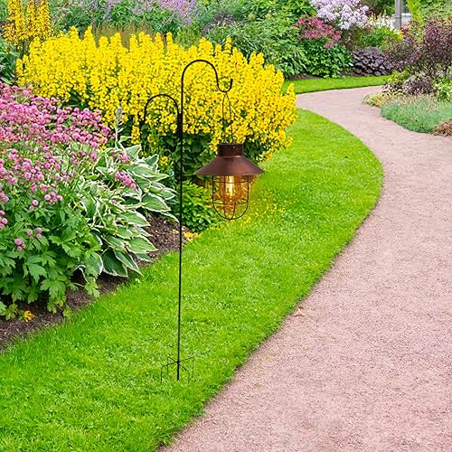 Miniatura 8 de YARNOW Gancho doble de pastor para comedero de pájaros, soporte para macetas, comederos de pájaros, linterna, negro, 48.8 pulgadas de altura