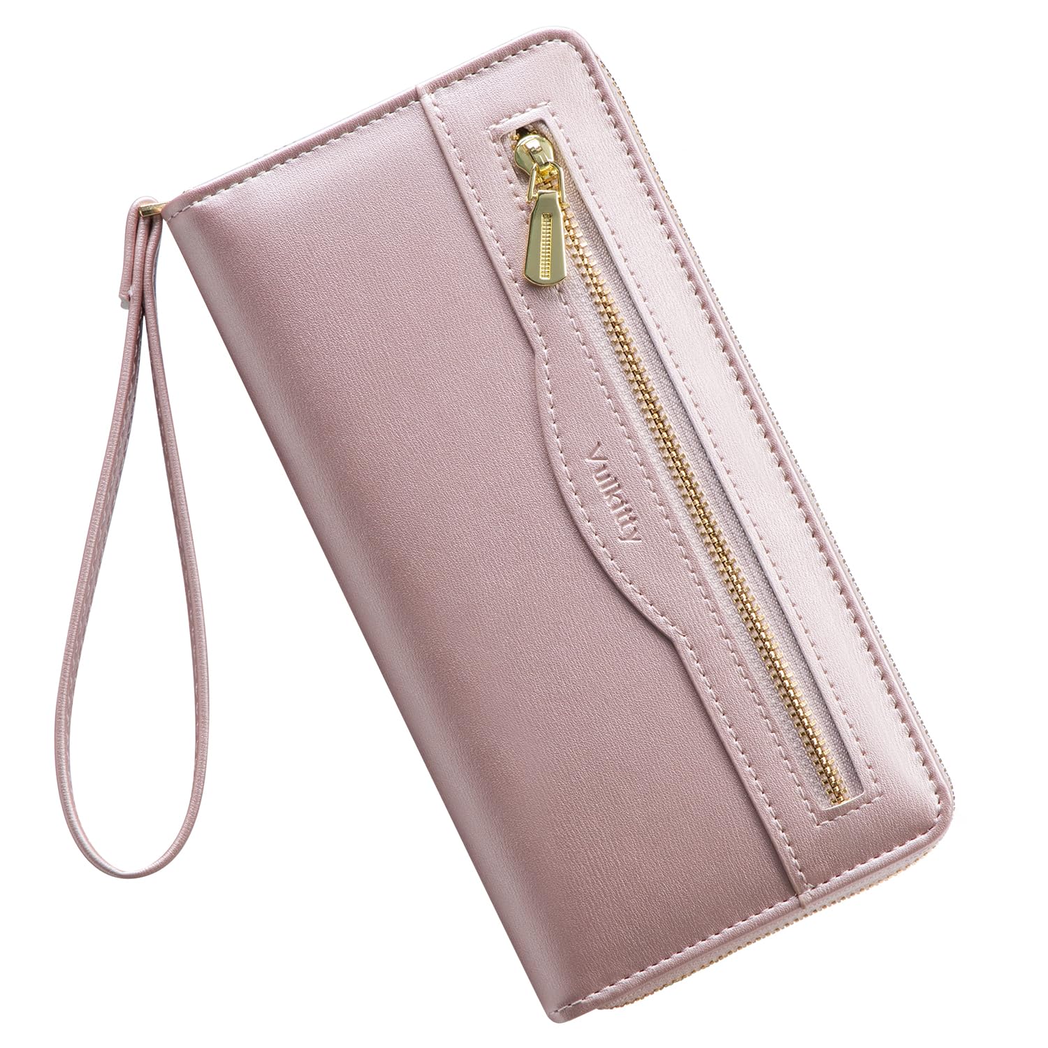 Vulkitty Damen Geldbörse, Leder, Clutch, Rosa, RFID-geschütz