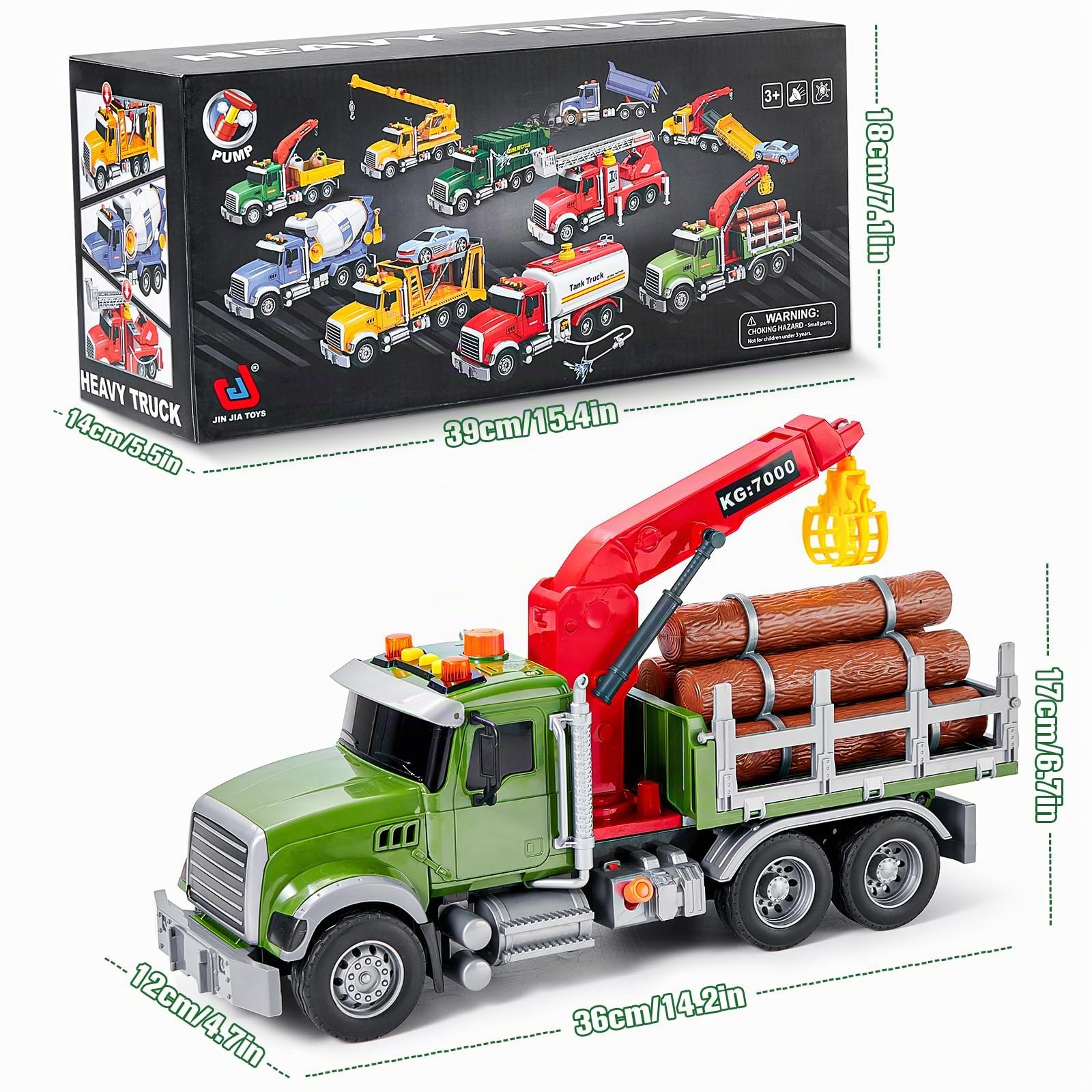 Tacobear Camion da Trasporto in Legno Grande 1:16 con Luci, Suoni e Gru di Carico - Trasportatore Soccorso - Regalo per Bambini 3-6 Anni