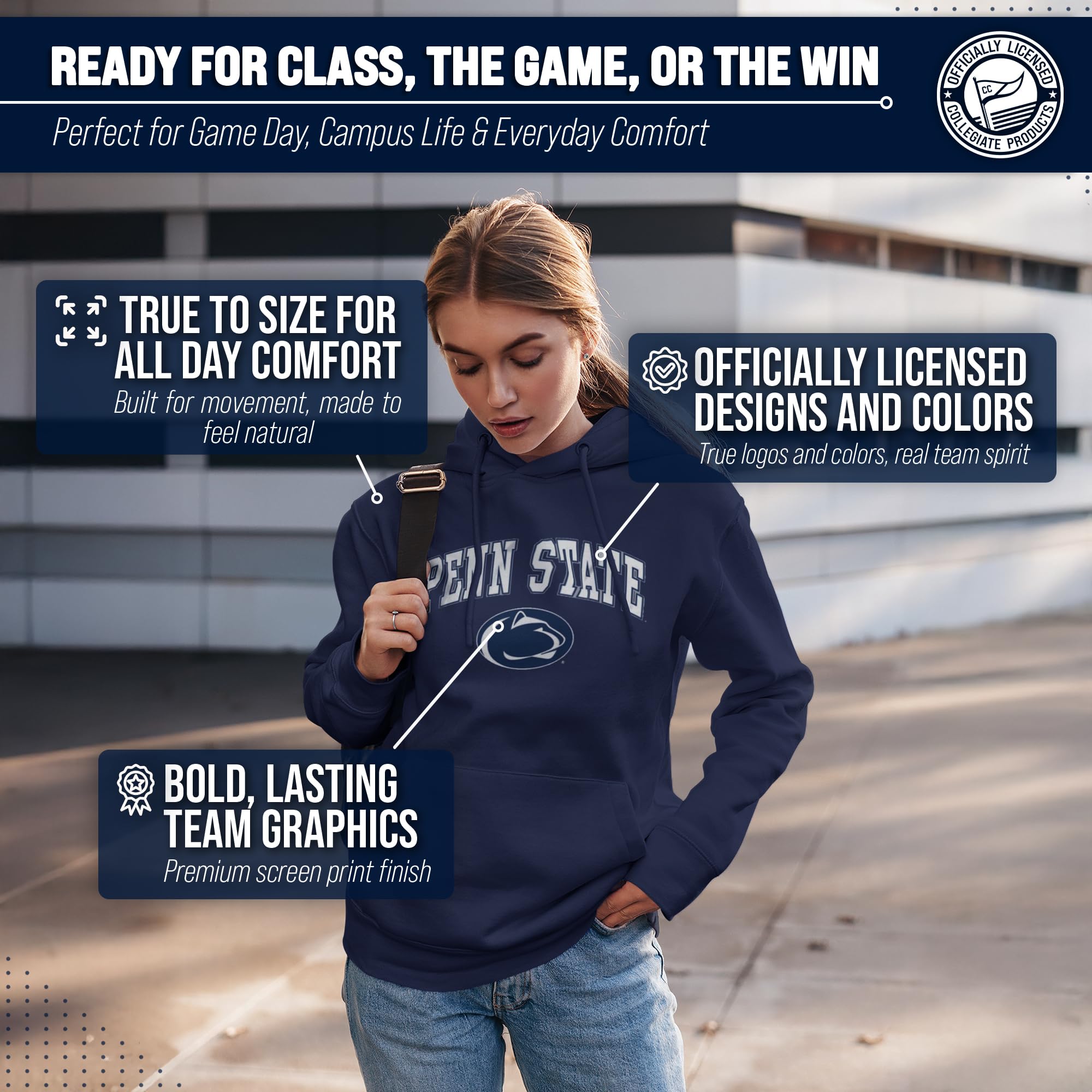 Campus Colors NCAA Kapuzen-Sweatshirt mit Aufdruck Arch & Logo, langärmelig, Unisex