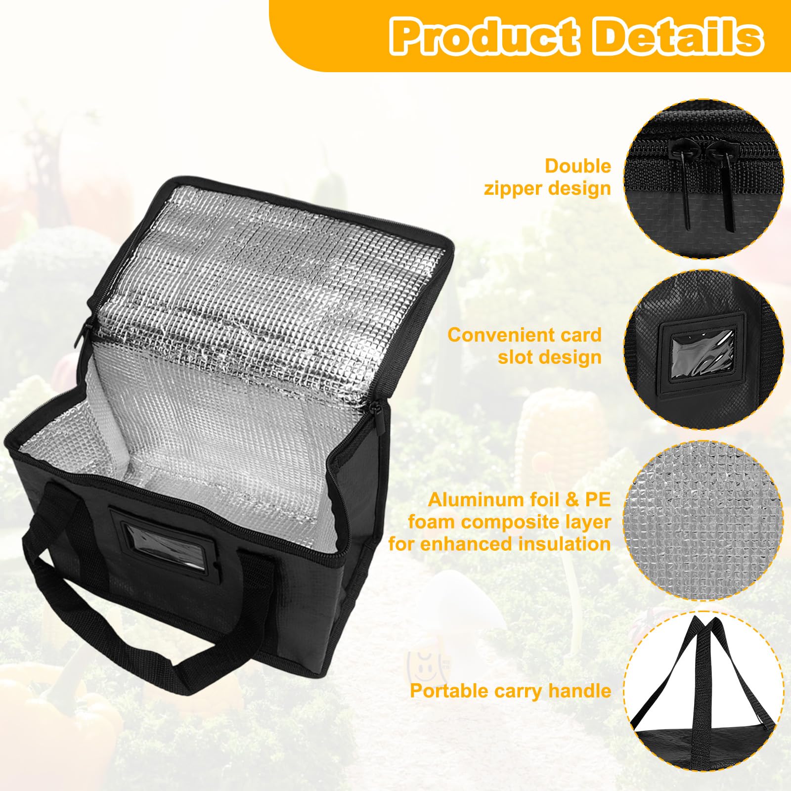 Borsa Termica Alimenti Grande 70L con Cerniera, Borse Isolate per Consegna della Pizza Riutilizzabili, Borsa Frigo Cibo Caldo o Freddo Pieghevole, Sacchetti Refrigerati per Campeggio, Barbecue, Picnic