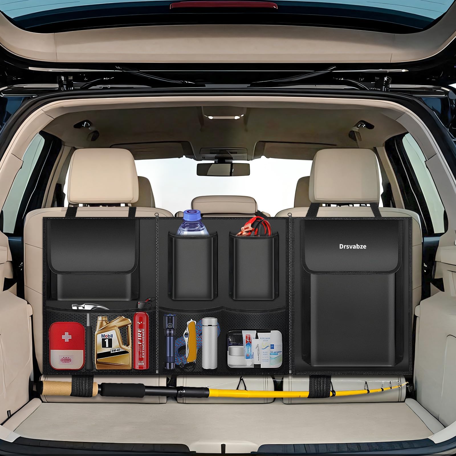 Organizer do bagażnika SUV – 3-częściowy design z zamkiem błyskawicznym, 7 kieszeni, ulepszona skóra TP i tkanina Oxford 600D, wodoodporny i odporny na zarysowania, idealny do SUV-a, pickupa