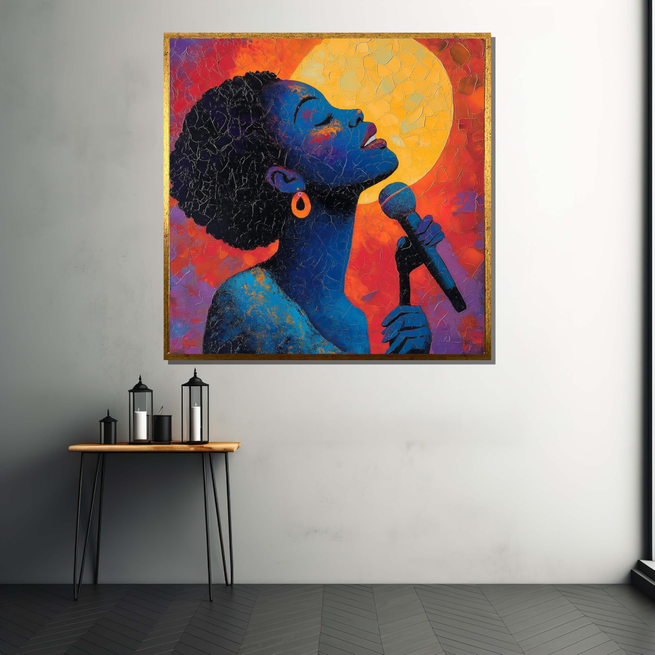 YUSUZHU Jazz Singer Canvas,Afrocentric Music Art, Black Woman Portrait, Home Wall Decor, Canvas Wall Art Painting Canvas Picture(55x55cm/Frameless)