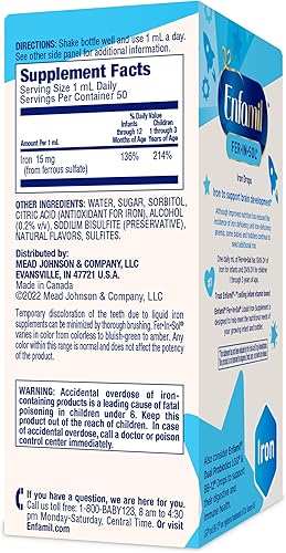 Miniatura 6 de Enfamil Fer-in-Sol Iron Supplement Drops for Infants, 50 mL Dropper Bottle