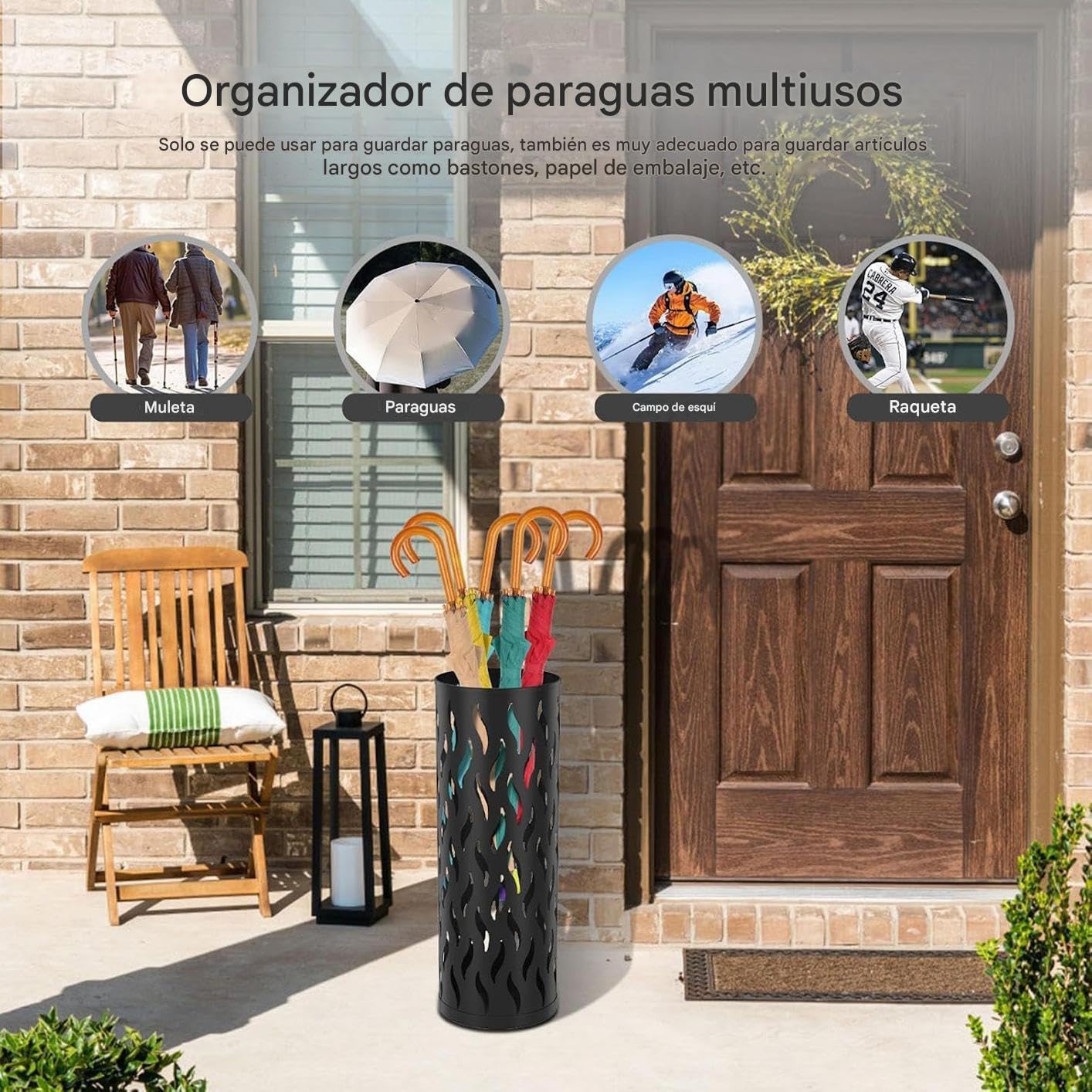 Portaombrelli in metallo cavo, 15 x 15 x 42 cm, per casa, soggiorno, ingresso, corridoio, balcone, ufficio e reception dell'hotel